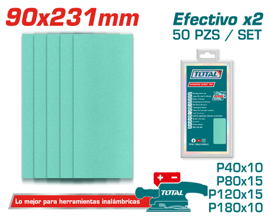 SET LIJAS P40/P80/P120/P180 50PCS 90X231MM INDUSTRIAL