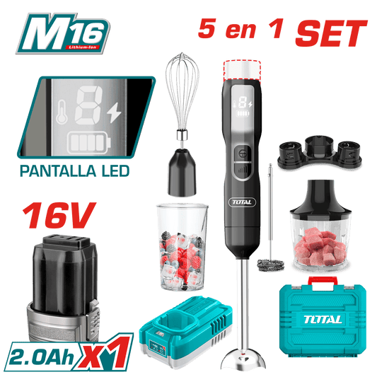 SET BATIDORA + ACCESORIOS 16V DISPLAY LED 1X2.0AH