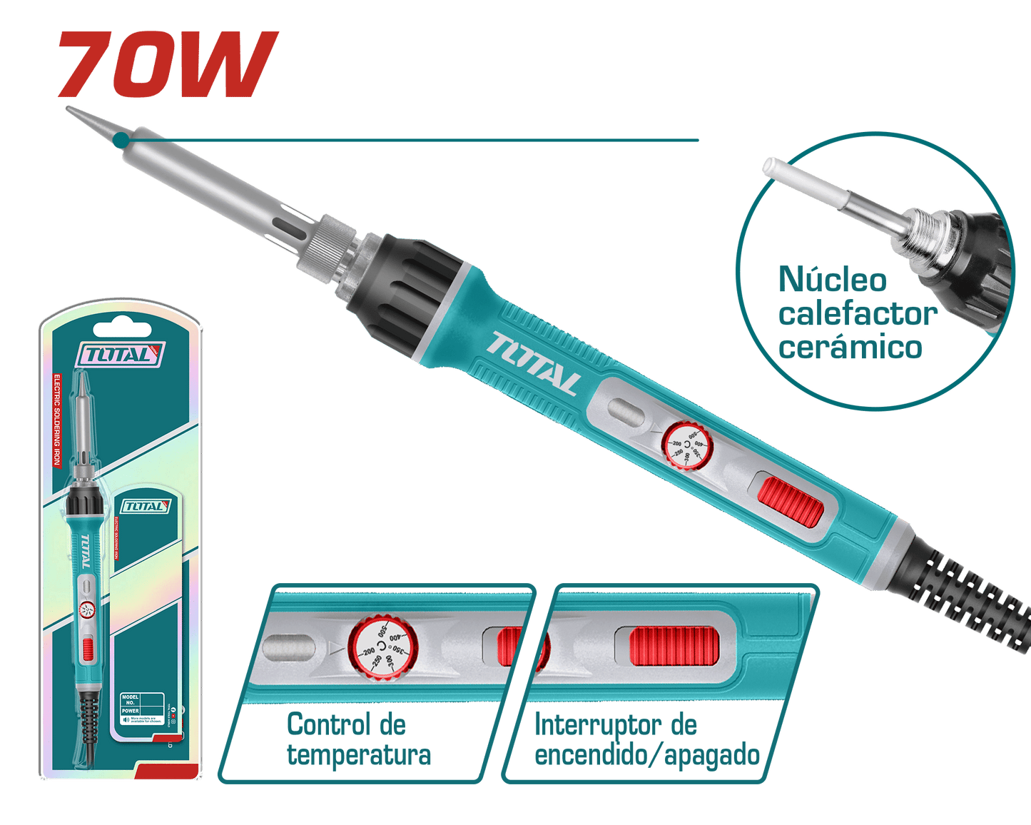CAUTIN ELECTRICO 70W PRE:1-2MIN NUCLEO CERAMICO INC CONTROL TEMP