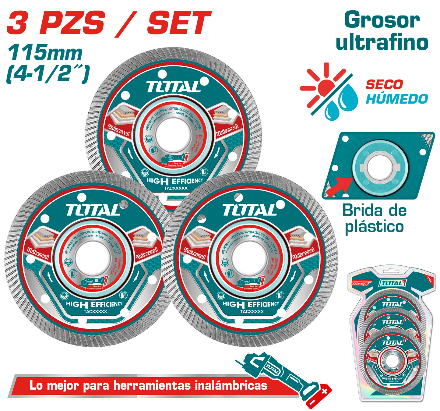SET DISCOS DIAMANTADOS 3PCS  115MM ULTRA DELGADO IDEAL INALAMBRICOS IN