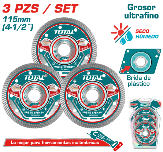 SET DISCOS DIAMANTADOS 3PCS  115MM ULTRA DELGADO IDEAL INALAMBRICOS IN