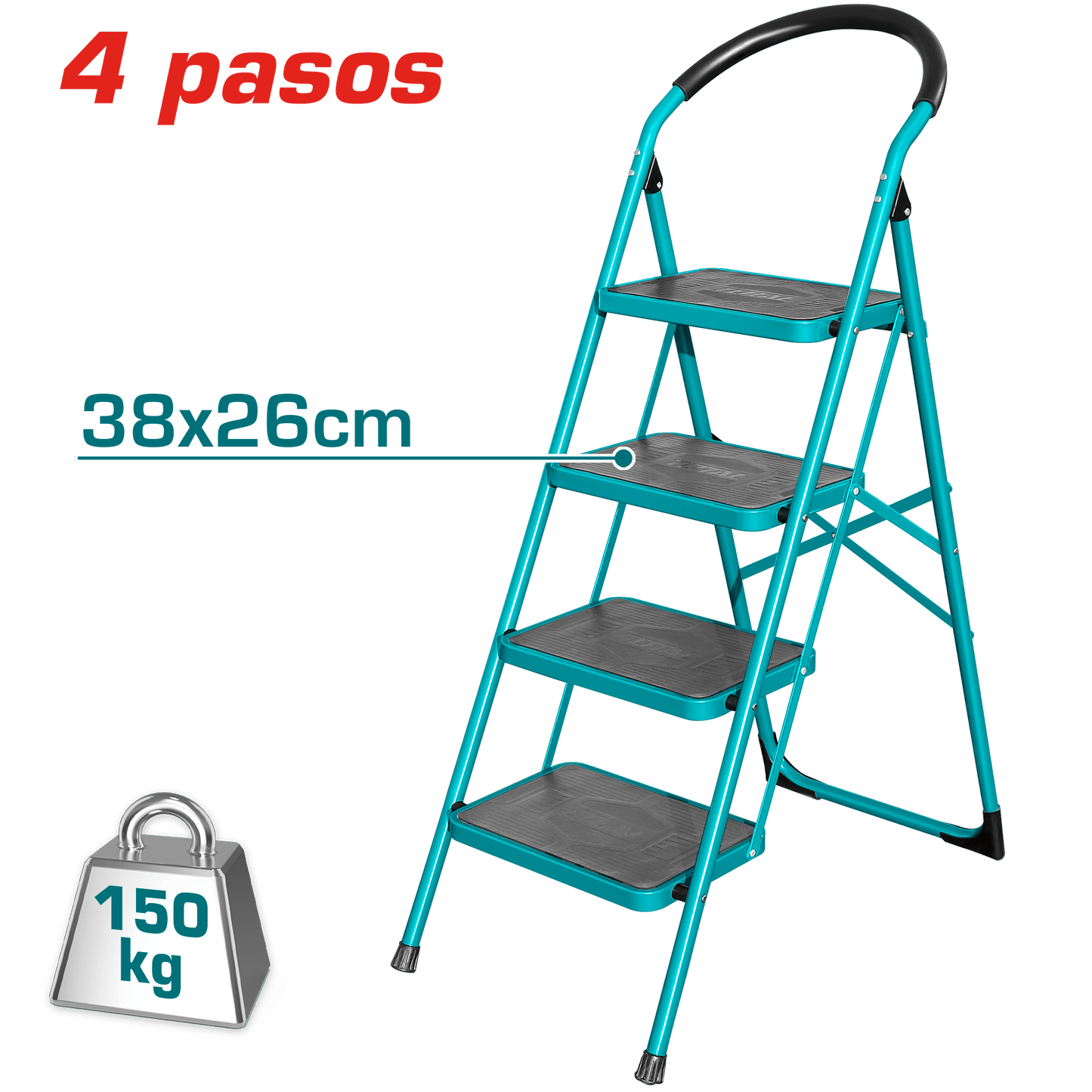 ESCALERA DE ACERO 4 PASOS 150KG PLAT.SUP: 38X26CM