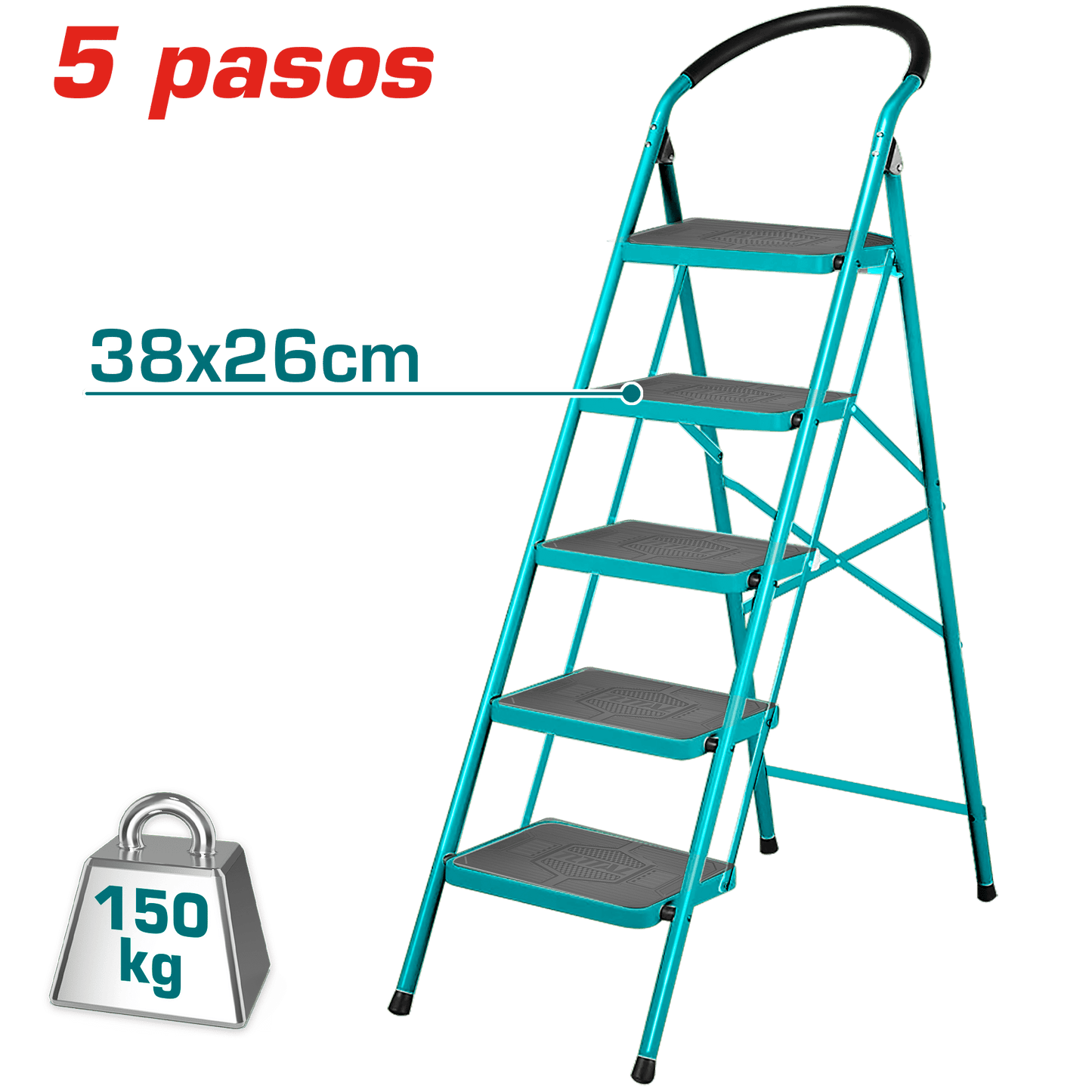 ESCALERA DE ACERO 5 PASOS 150KG PLAT.SUP: 38X26CM