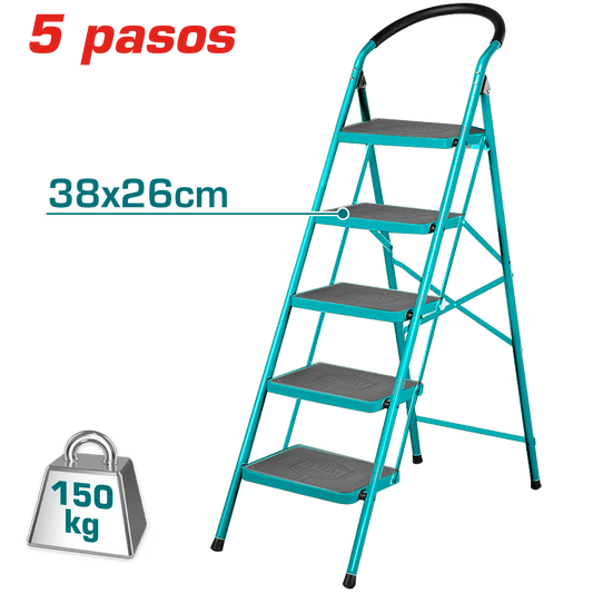 ESCALERA DE ACERO 5 PASOS 150KG PLAT.SUP: 38X26CM
