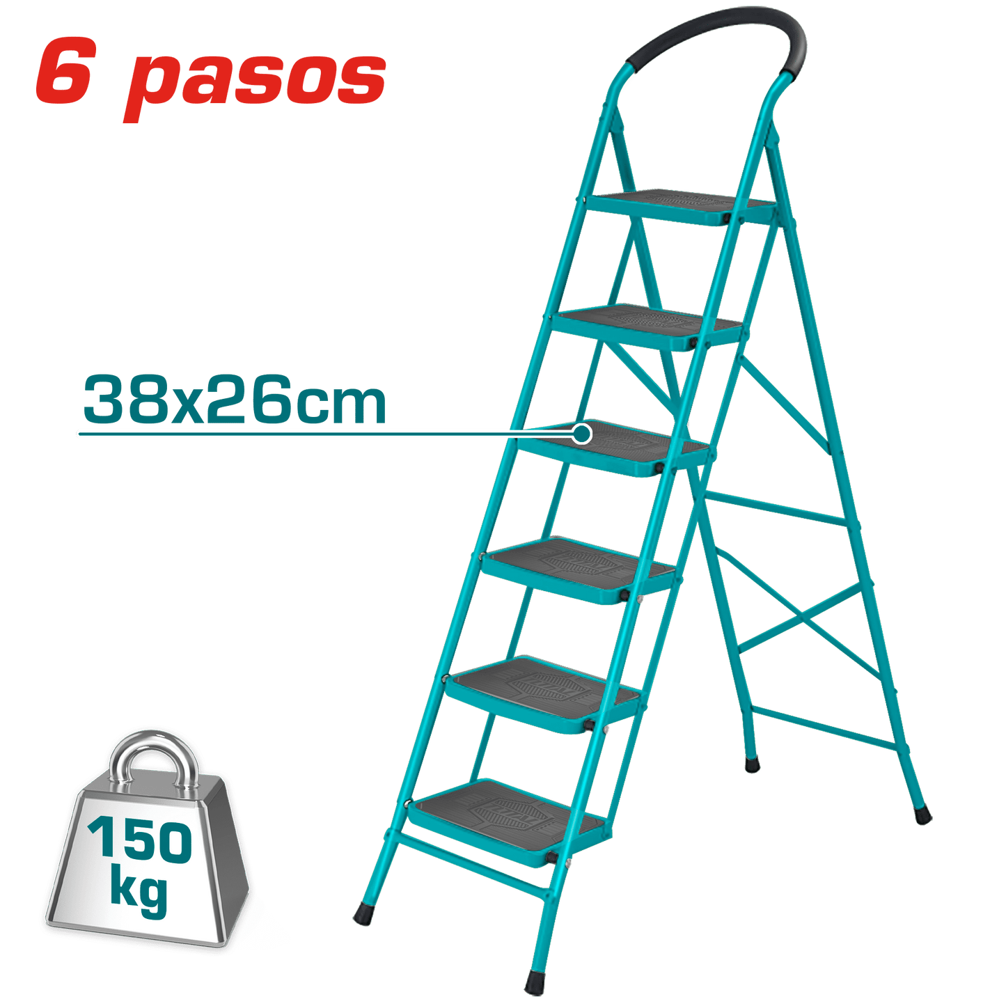 ESCALERA DE ACERO 6 PASOS 150KG PLAT.SUP: 38X26CM