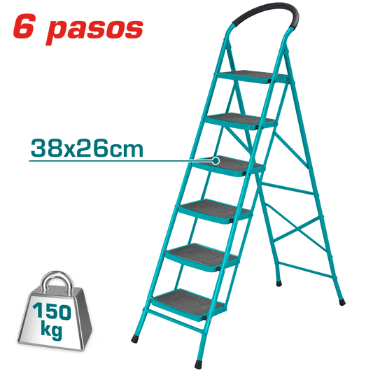 ESCALERA DE ACERO 6 PASOS 150KG PLAT.SUP: 38X26CM