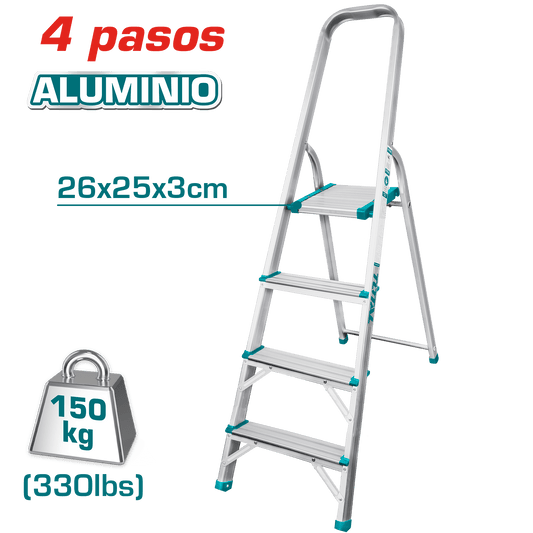 ESCALERA TIJERA ALU 4 PASOS 150KG PLAT.SUP: 26X25X3CM
