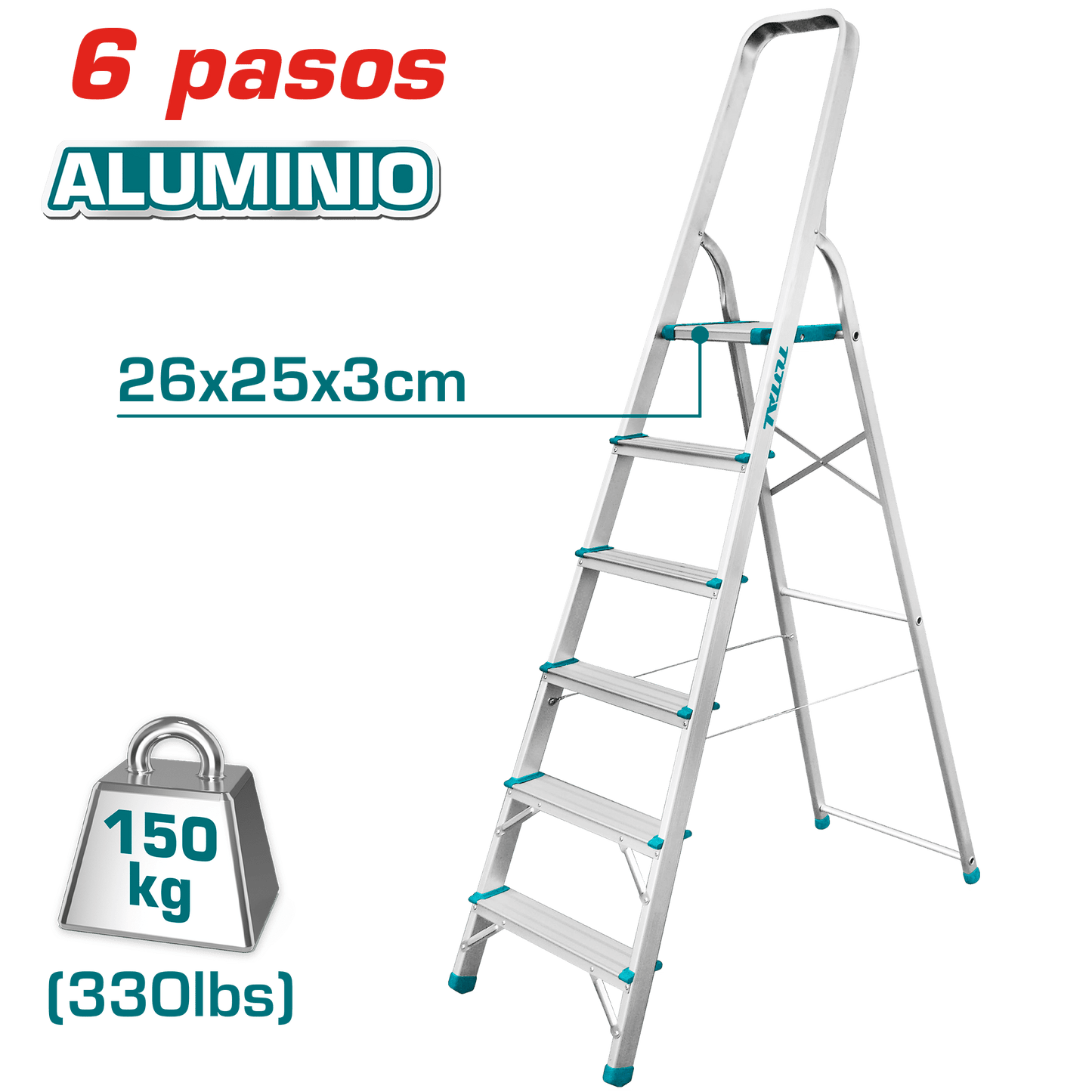 ESCALERA TIJERA ALU 6 PASOS 150KG PLAT.SUP: 26X25X3CM