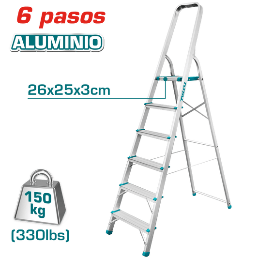 ESCALERA TIJERA ALU 6 PASOS 150KG PLAT.SUP: 26X25X3CM