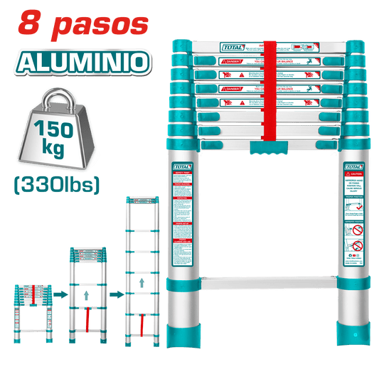 ESCALERA TELESCOPICA ALU 8 PASOS H:1980MM 150KG