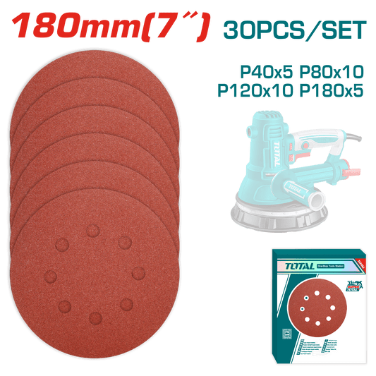 SET LIJAS CIRCULARES 180MM(7'') 30PCS P/LIJADORA DRYWALL