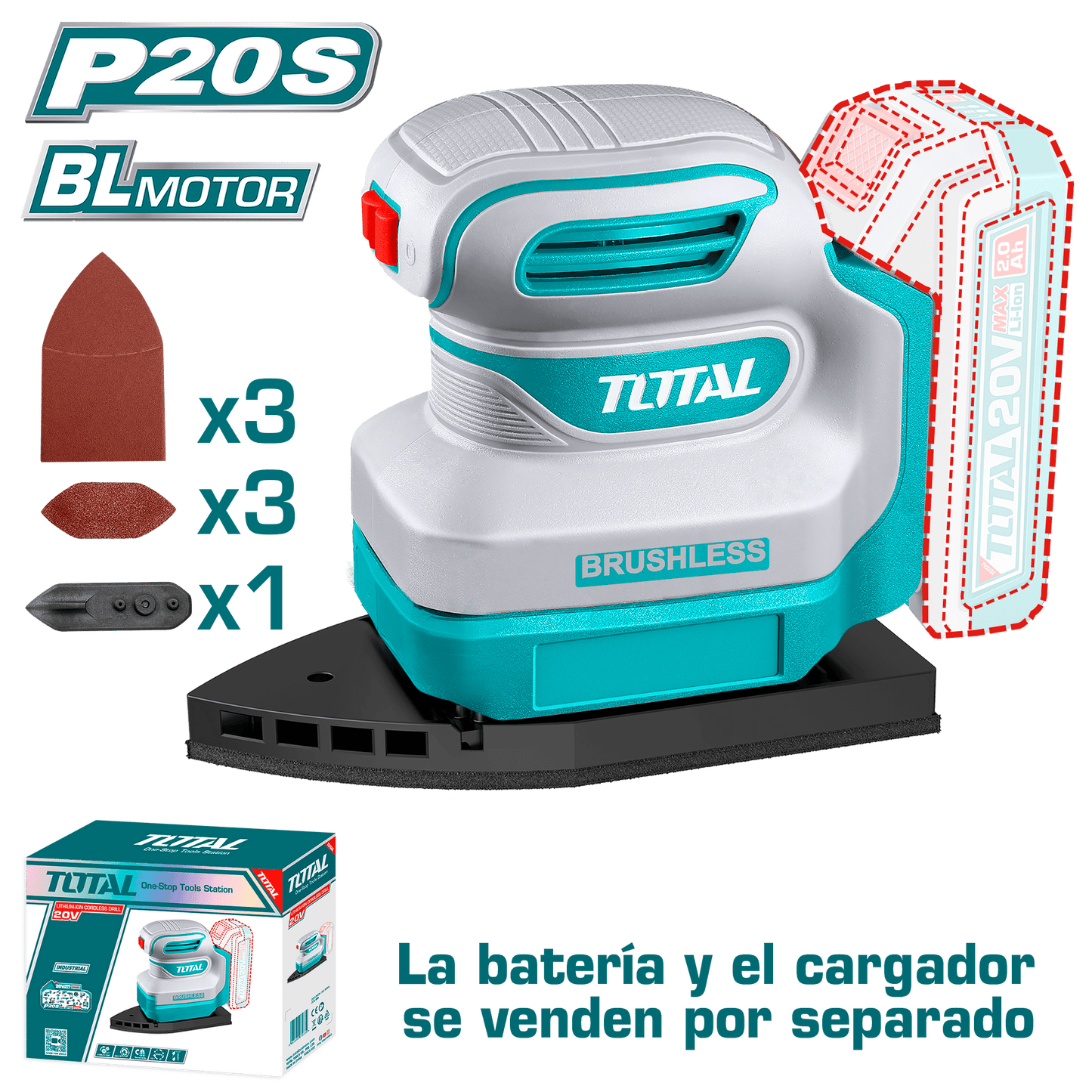 LIJADORA PALMA 20V BRUSHLESS 12000RPM + ACC INDUSTRIAL