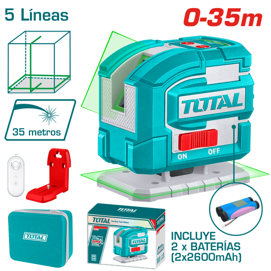 NIVEL LASER AUTOMATICO 0-35M 5 LINEAS PRECISION 1.5MM VERDE +ACC INDUS
