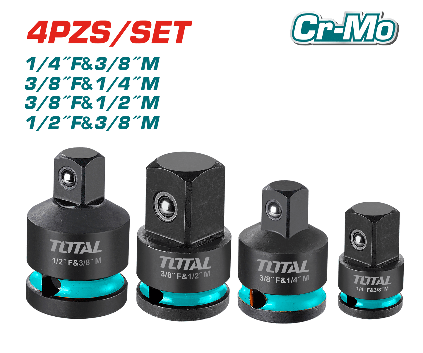 SET ADAPTADORES CUADRADOS CR-MO 4PCS INDUSTRIAL