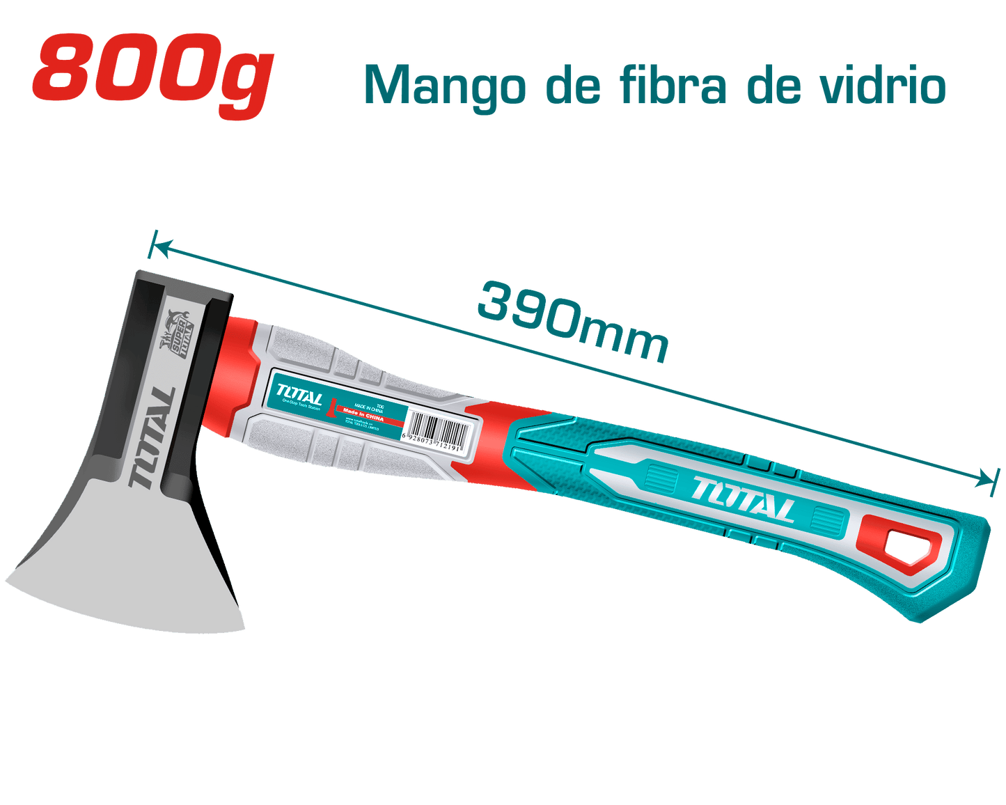 HACHA DE MANO 800G 390MM MANGO FIBRA DE VIDRIO
