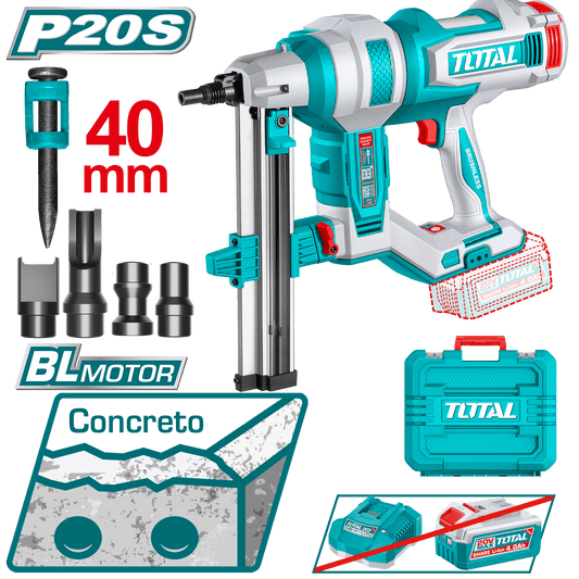 CLAVADORA CONCRETO 20V BLMOTOR  R:15-40MM +1000 CLAVOS +ACC MALETIN IN