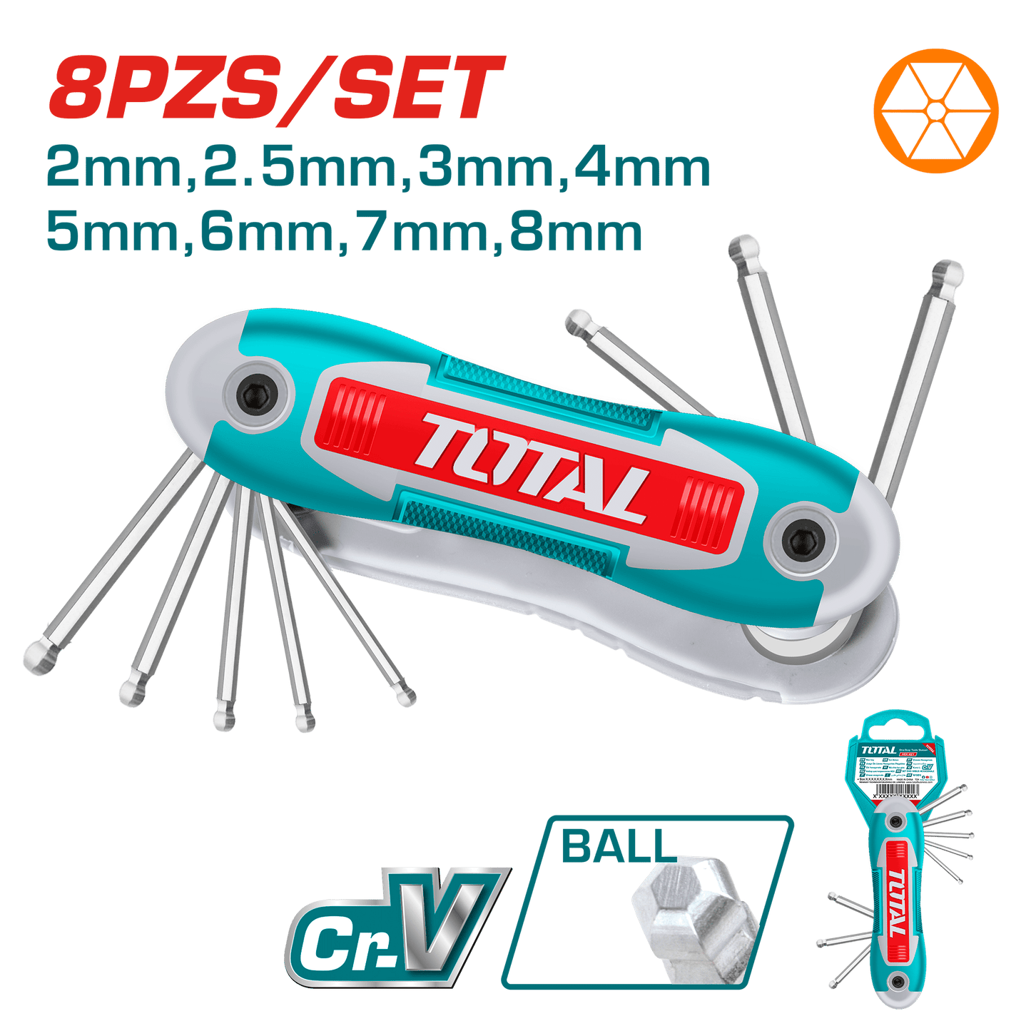 LLAVE ALLEN BOLSILLO 8 FUNCIONES 2-8MM CR-V PUNTA REDONDA