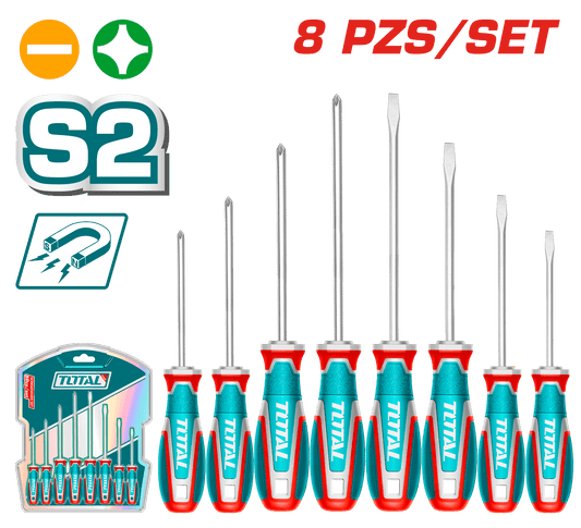 SET DESTORNILLADORES 8PCS S2 4XSL + 4XPH 75/100/150MM MAG. INDUSTRIAL