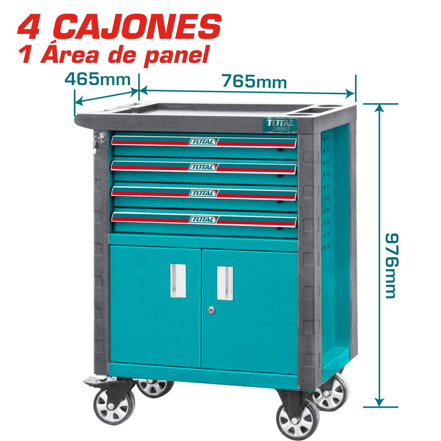 GABINETE PORTA HERRAMIENTAS 4 CAJONES + 1 ALMACÉN 765X465X812MM C/RUED