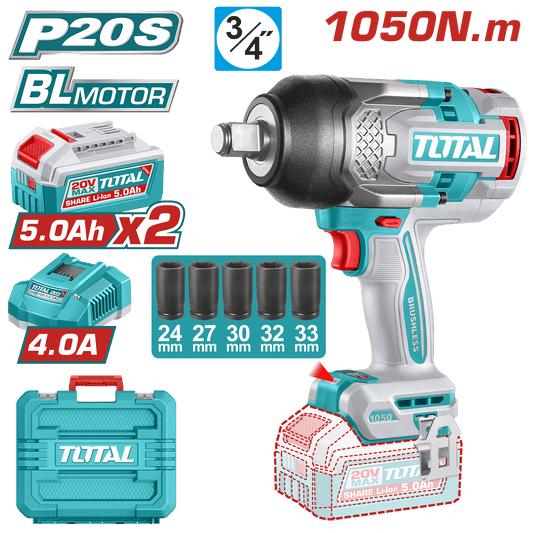 LLAVE IMPACTO 20V 1050NM 3/4'' 2200BPM BL 2X5.0AH MALETIN+ACC INDUSTR