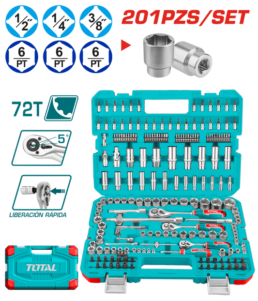 SET RACHET 1/2+1/4+3/8 + SOCKET 201PCS + MALETIN INDUSTRIAL