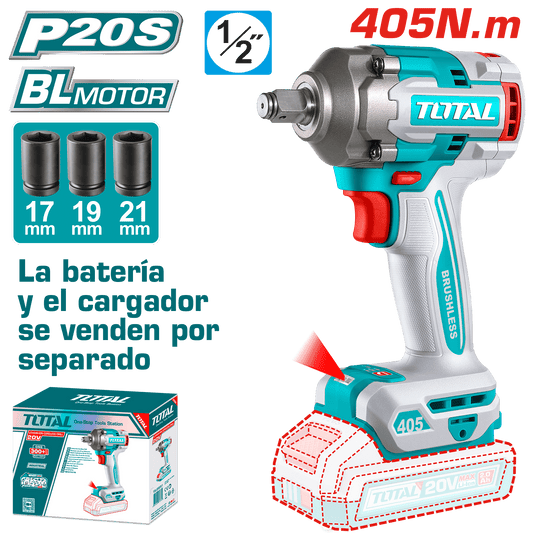 LLAVE IMPACTO BL 20V 405NM 1/2'' 0-3000BPM MALETIN + ACC INDUSTRIAL