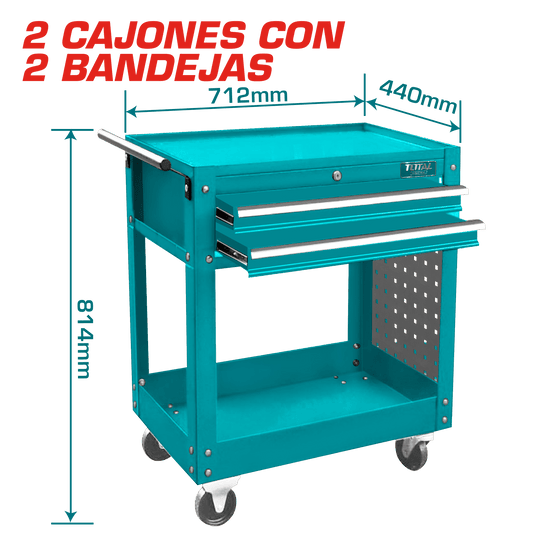 CARRO PORTA HERRAMIENTAS 2 CAJONES 712X440X814MM INDUSTRIAL