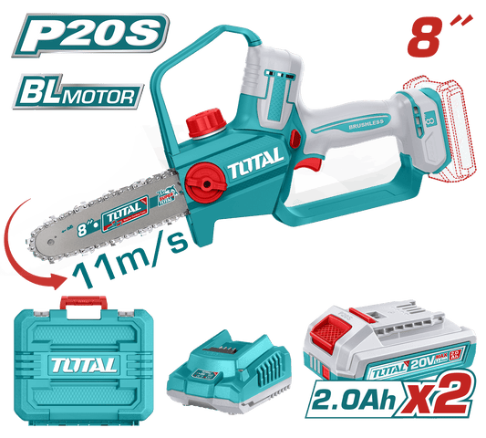 SIERRA DE CADENA LI-ION 20V 8'' 20CM 11M/S 2X2.0AH + ACC INDUSTRIAL